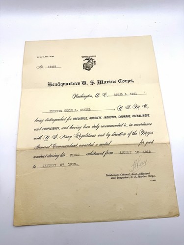 Ww1 usmc good - conduct, medal